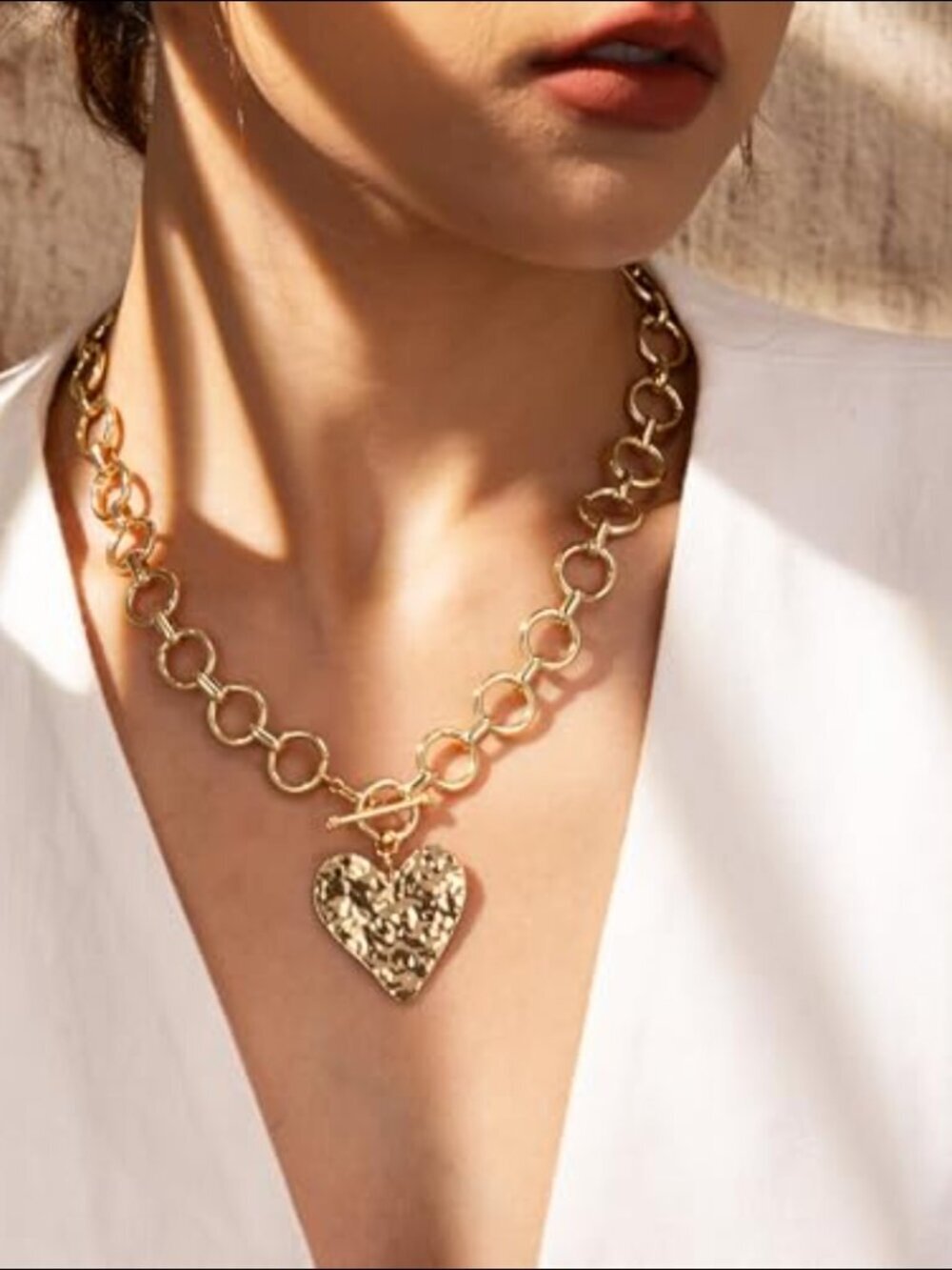 14K Yellow Gold Chunky Heart Pendant Necklace with Toggle Clasp - Picture 2 of 5